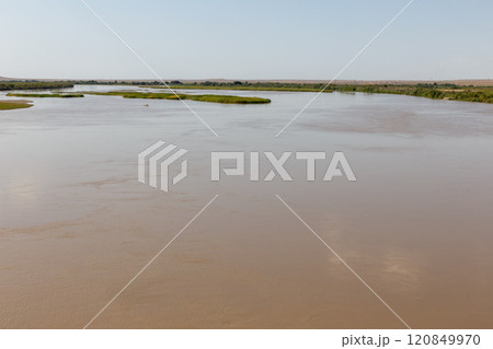 Scenic view of Amu Darya River near Kipchak in Karakalpakstan, Uzbekistan during daytime 120849970