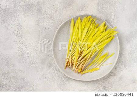 microgrown corn, a bouquet of microgrown, on a light plate, there are no people., microgrown corn, a bouquet of microgrown, on a light plate, there are no people., 120850441