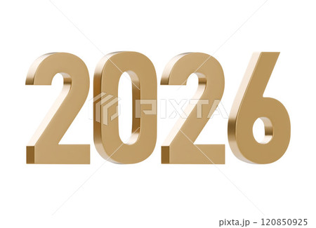 3D vector golden numbers 2026. Elegant and modern decorative element for celebration of the New Year. The golden hue perfect for greeting cards, advertisement. Vector illustration on white background 120850925