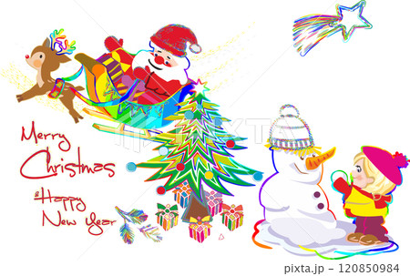 Merry Christmas, with winter postcard and symbols Merry Christmas, with winter postcard and symbols 120850984