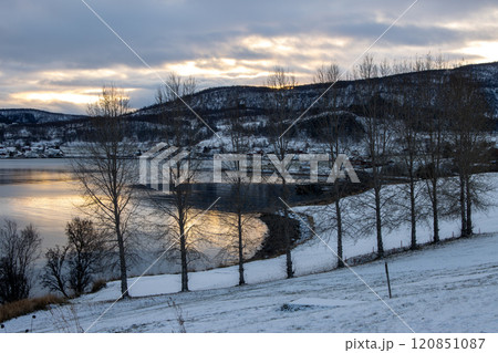 Sunset at the snow covered landscape, Harstad, Norway Sunset at the snow covered landscape, Harstad, Norway 120851087