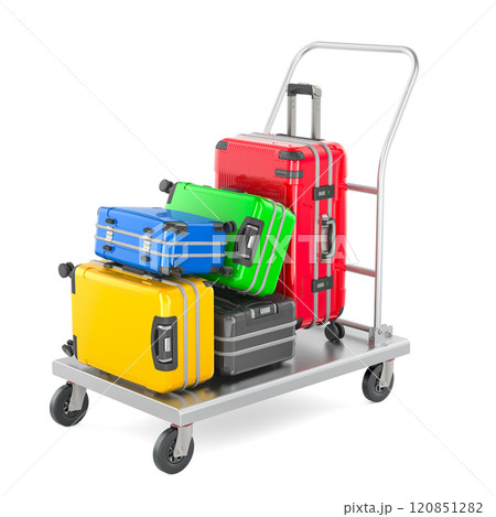 Steel Platform Truck with colored suitcase, baggage. 3D rendering 120851282
