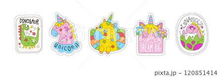 Cute Dinosaur and Unicorn Sticker and Patches Vector Set Cute Dinosaur and Unicorn Sticker and Patches Vector Set 120851414