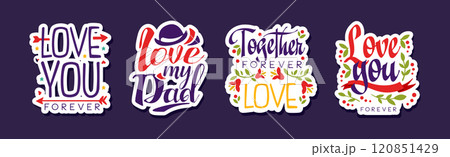 Love Lettering Sticker and Badges with Flowers Vector Set 120851429