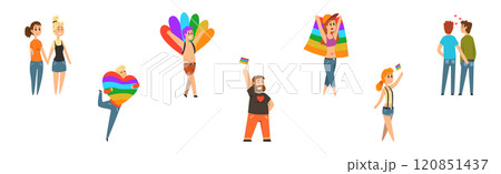 People Character Taking Part in Pride Parade Vector Set 120851437