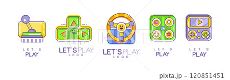 Lets Play Logo Design with Colorful Gaming Element Vector Set 120851451
