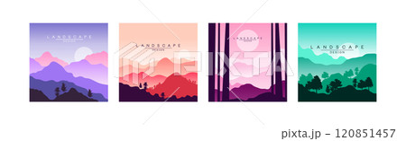 Flat Landscape Design Square View and Scene Vector Set 120851457
