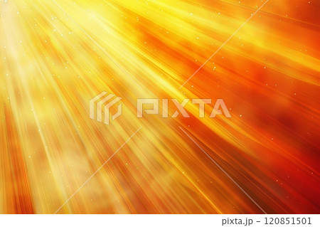 Abstract background with straight sun rays falling down from the corner of picture, vibrant yellow and orange glow of sunbeam of full surface, colorful illustration 120851501