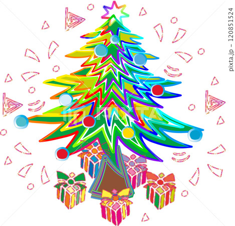 Merry Christmas, with winter postcard and symbols	 120851524
