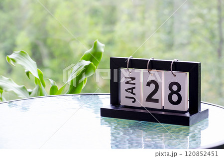 28 January calendar table with blurred nature background. With customizable space for text or ideas 120852451