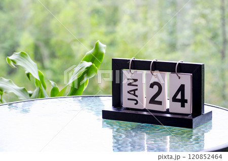 24 January calendar table with blurred nature background. With customizable space for text or ideas 24 January calendar table with blurred nature background. With customizable space for text or ideas 120852464
