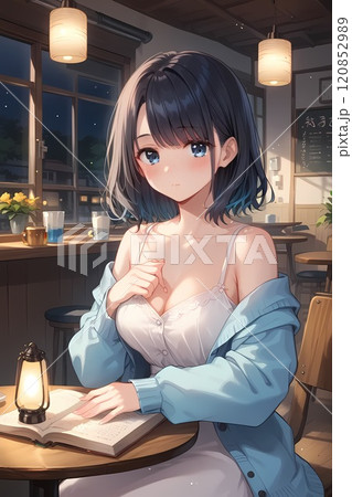 カフェで考え事をする若い女性 カフェで考え事をする若い女性 120852989