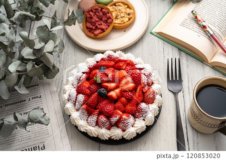 かわいいイチゴのケーキでティータイム かわいいイチゴのケーキでティータイム 120853020
