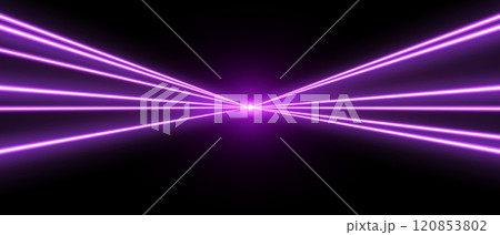 Laser rays or beams, glowing neon lines, bright futuristic background. 120853802