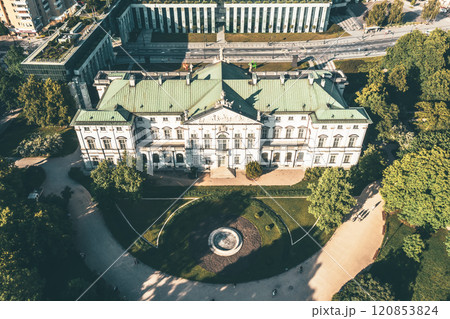 Krasinski Palace and National Library in Warsaw, Poland, view from above with green park Krasinski Palace and National Library in Warsaw, Poland, view from above with green park 120853824