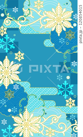 スマホ待受け型、雪花和柄の背景 120854015