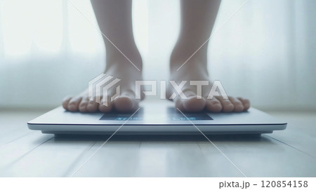 デジタル体重計を使う日本人の足元クローズア. 120854158