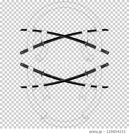 Ancient Japanese sword surrounded with ribbon Ancient Japanese sword surrounded with ribbon 120854231