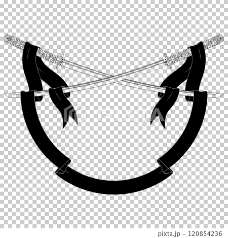 Ancient Japanese sword surrounded with ribbon Ancient Japanese sword surrounded with ribbon 120854236