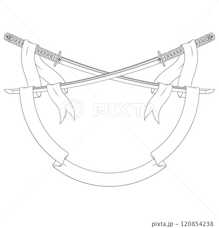 Ancient Japanese sword surrounded with ribbon 120854238