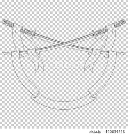 Ancient Japanese sword surrounded with ribbon 120854238
