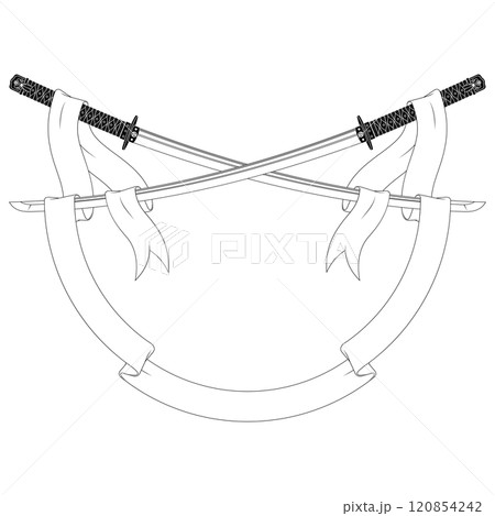 Ancient Japanese sword surrounded with ribbon 120854242