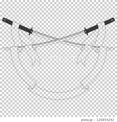 Ancient Japanese sword surrounded with ribbon 120854242