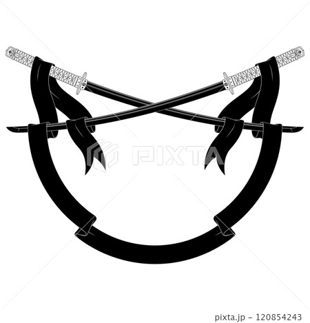 Ancient Japanese sword surrounded with ribbon 120854243