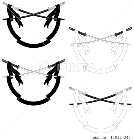 Ancient Japanese sword surrounded with ribbon 120854245