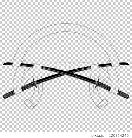 Ancient Japanese sword surrounded with ribbon 120854246