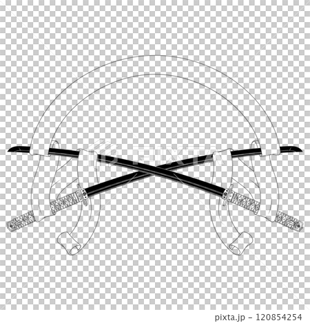 Ancient Japanese sword surrounded with ribbon Ancient Japanese sword surrounded with ribbon 120854254