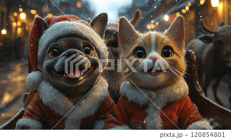 クリスマスの犬と猫 クリスマスの犬と猫 120854801
