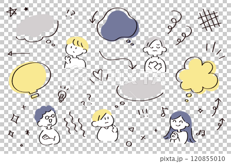 Character, speech bubble and decoration illustration set 120855010