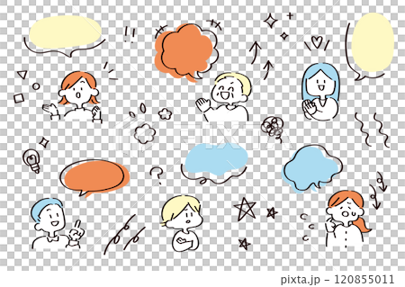 Character, speech bubble and decoration illustration set 120855011