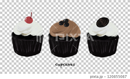 カップケーキのセット手描きイラスト 120855087