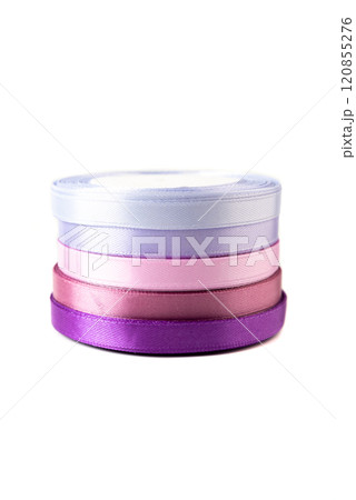 set of multi-colored satin ribbons for gifts on white background 120855276