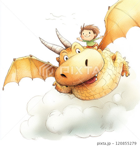 空を飛ぶドラゴンと少年 120855279