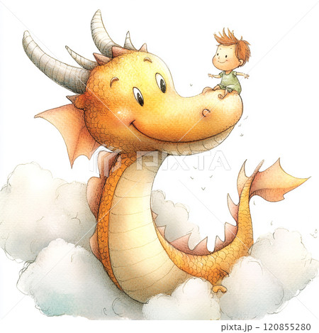 お話をするドラゴンと赤ちゃん 120855280