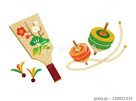 お正月の羽子板とこまのイラスト 縁起物 120855335