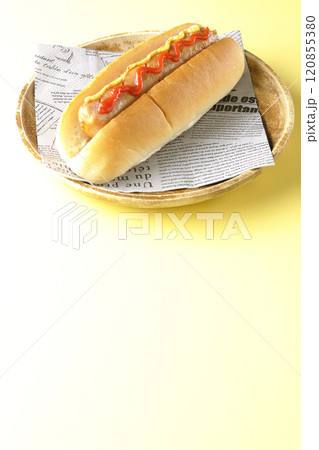 ケチャップとマスタードがかかったホットドック 120855380