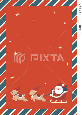 クリスマス柄のボードとサンタとトナカイのかわいいフレームイラスト クリスマス柄のボードとサンタとトナカイのかわいいフレームイラスト 120855557