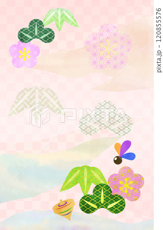 和風文様の松竹梅正月背景縦 和風文様の松竹梅正月背景縦 120855576