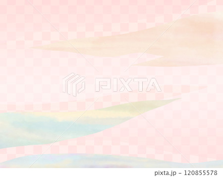 桃色市松模様に霞雲が浮かぶ和風背景 120855578