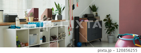 Home Gym Space With Modern Organization and Equipment Home Gym Space With Modern Organization and Equipment 120856255