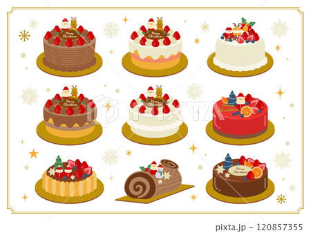 かわいいクリスマスケーキイラストセット_背景なし 120857355