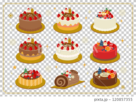 Cute Christmas cake illustration set_no background 120857355