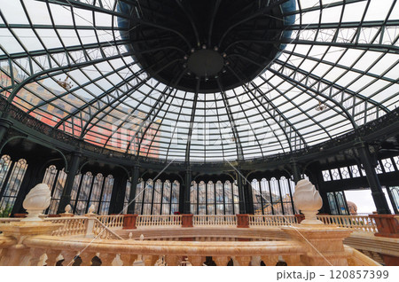 Round transparent ceiling with windows roof in hall of palace in Ba Na Hills in Da Nang in Vietnam in Asia Round transparent ceiling with windows roof in hall of palace in Ba Na Hills in Da Nang in Vietnam in Asia 120857399