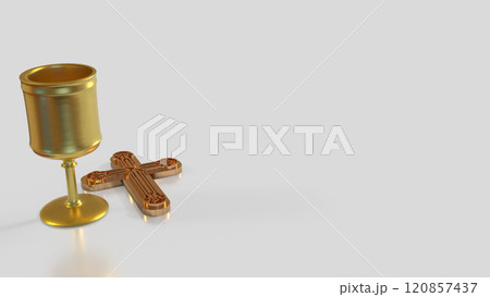 The Holy grail and cross for religious concept 3d rendering. The Holy grail and cross for religious concept 3d rendering. 120857437