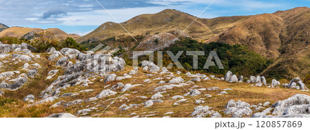 平尾台の秋景色・草紅葉　パノラマ　【福岡県北九州市】 120857869