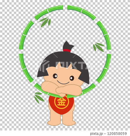 金太郎從竹框往外看的插圖 120858059